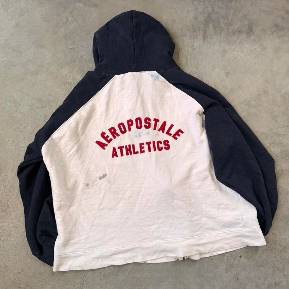 Y2K Aeropostale zip up hoodie with red 'A87' text
